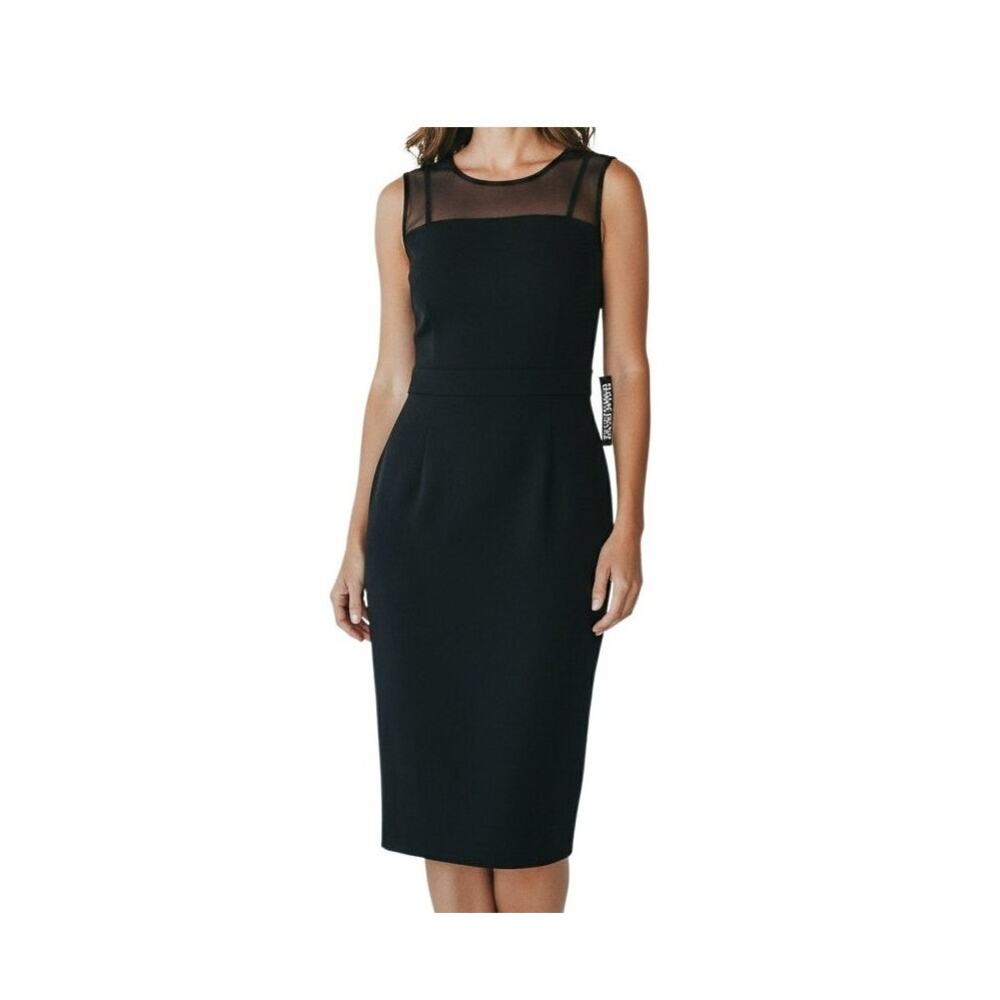 NY&Co Black Sleeveless Lined Midi Dress Size Medium Stretch Minimalist Classic